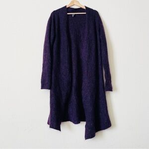 Eileen Fisher SMALL mohair wool plush purple open knit long cardigan
